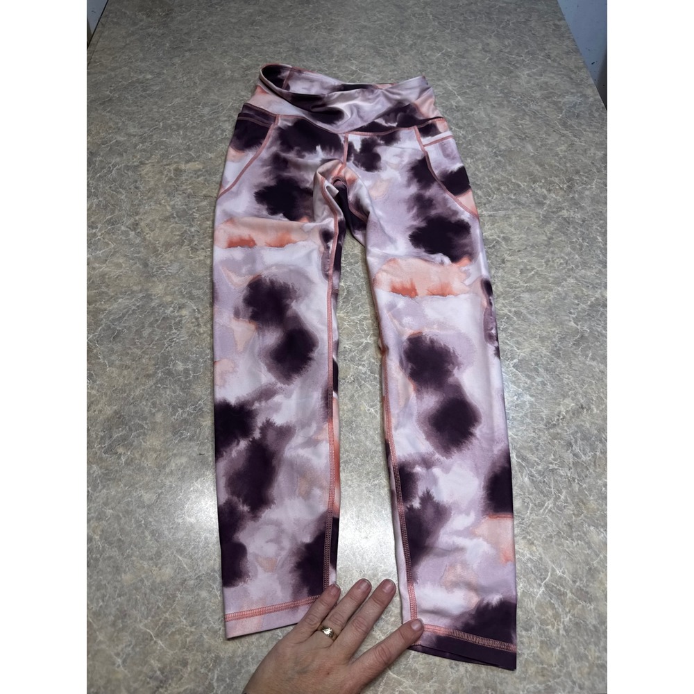 Old Navy Active Elevate Leggings Go-Dry Purple Pink Tie Dye Pockets Womens M